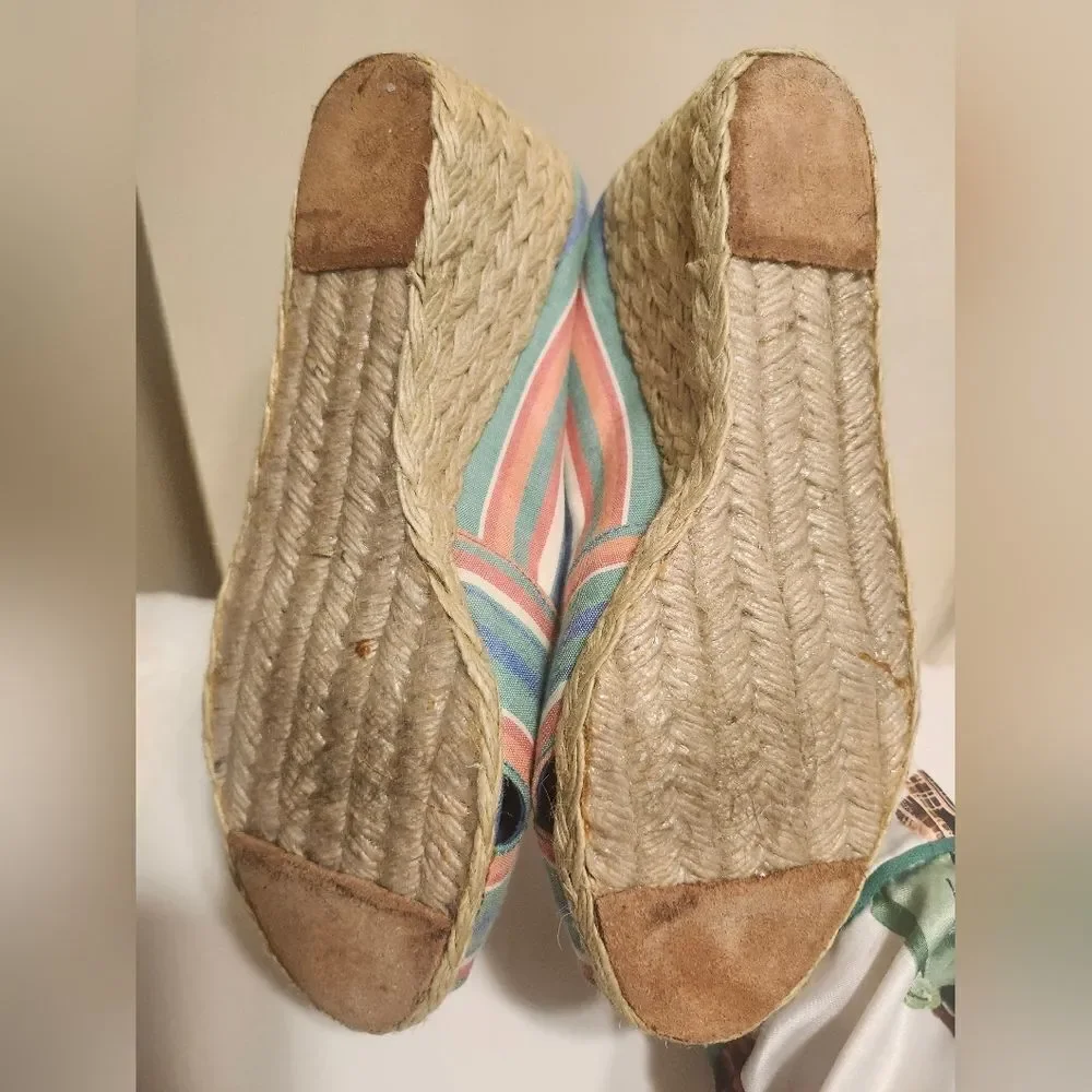 Lauren Ralph Lauren Cecelia Canvas Peep Toe Wedge Heel Espadrilles Sz. 8.5 $195